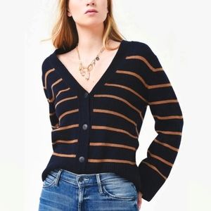Vince Breton Striped Wool Cashmere Cardigan, XL